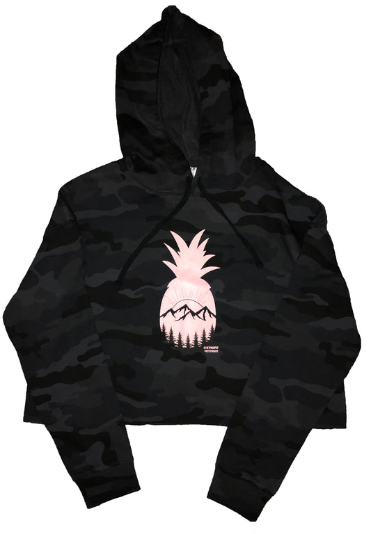 Black Camo Crop Hoodie - powder pink